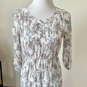 Anine Bing Floral Printed Pleated Mini Lined 3/4 Sleeve Dress Size XS